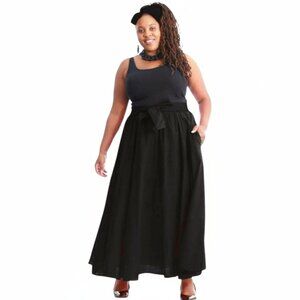 Women's Long Maxi Skirt With Matching Scarf 100% Cotton Plain Solid Black Color